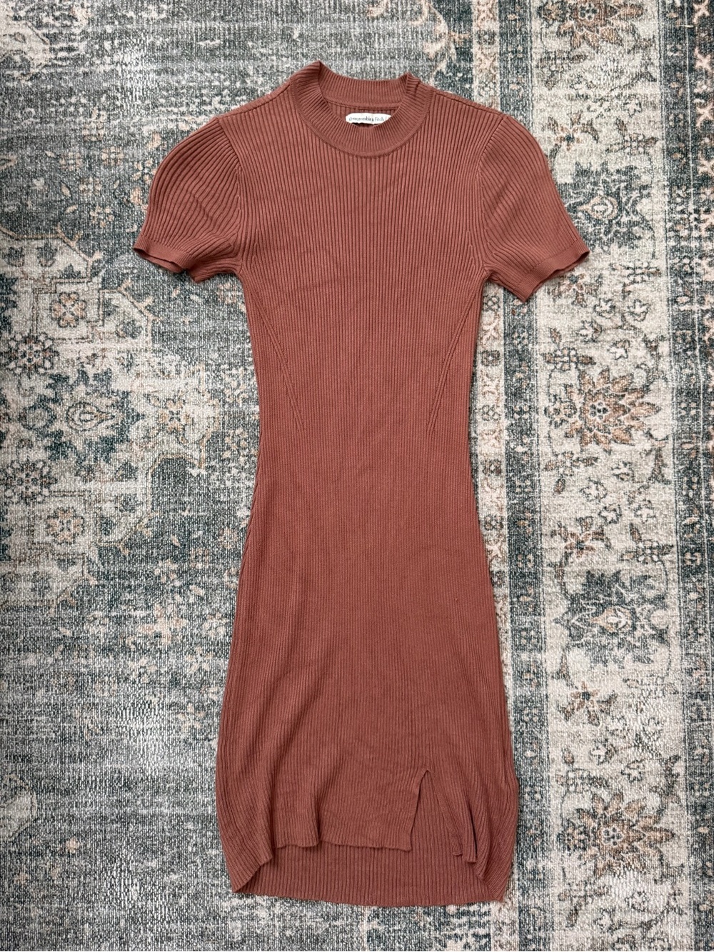 Abercrombie & Fitch Ribbed Midi Dress in Rust Brown